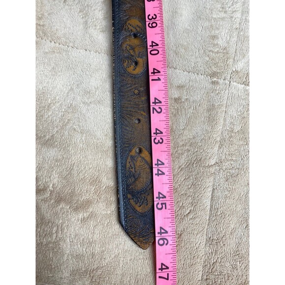 Genuine Leather Brown Tooled Belt Size 42 Fisherman Outdoors Northern Bass Pole - Picture 7 of 11